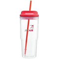 24 Oz. Clear Gulp Tumbler Cup W/Red Lid & Straw